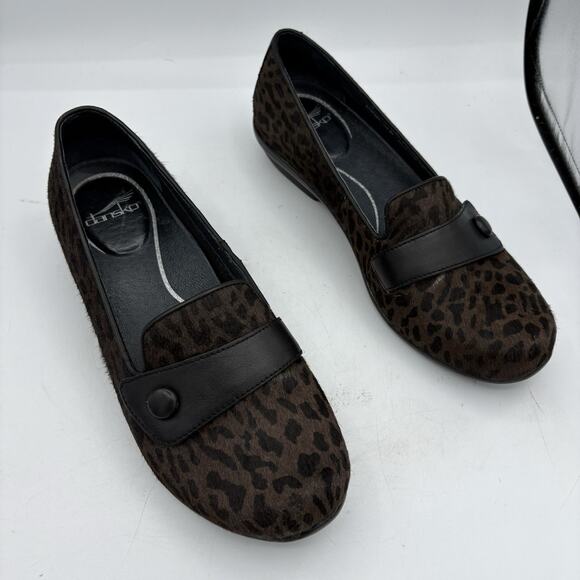 Dansko Loafer Flats Womens Size 9 EU 40 Olena Brown Cheetah Real Fur Leather - Picture 1 of 9